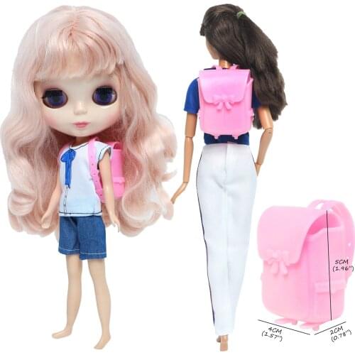 1 Pcs Pink Doll Bag for Barbie Doll for Blythe Doll Plastic Adjustable Backpack Bow-knot Kids Play House School Toy Accessories