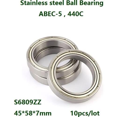 10pcs/lot ABEC-5 S6809ZZ S6809 ZZ 45*58*7mm Stainless steel Ball Bearings Thin Wall Deep Groove Ball bearing 45×58×7mm