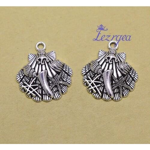 15pcs/lot--27x24mm, shell cham,Antique silver plated octopus conch starfish charms,DIY supplies,Jewelry accessories