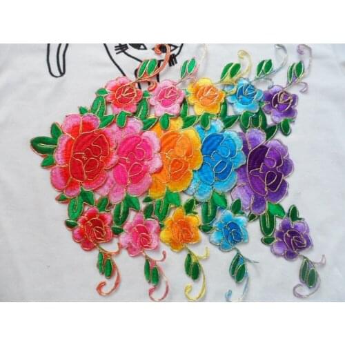 29*13 cm muti color embroidered flower patches iron-on for bed sheets clothes shoes hats scarf dress decoration