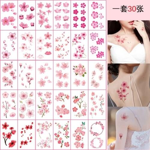 30pcs Pink Flowers Temporary Tattoo Stickers for Women Men Arm Wrist Body Art Tatuajes Waterproof Fake Tattos Decals Tatoos