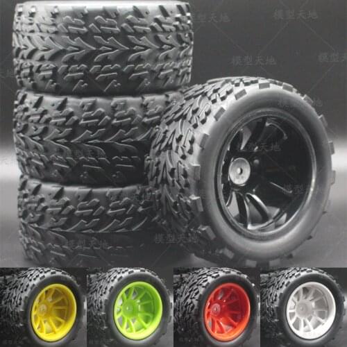 4pc 1/10 Off-Road Car Monster Bigfoot Truck Tires 55*115MM Plastic Wheel Rim Rubber Tyre for HSP HPI 94108 94111 94188 88030