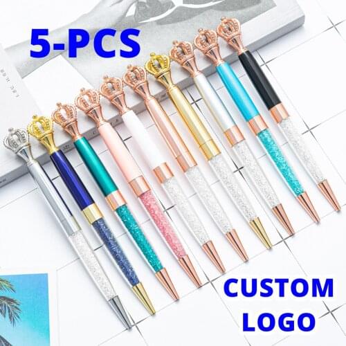 5pcs High Quality Fashion Diamond Crown Metal Ballpoint Pen Writing Stationery Office School Custom pen Gift Company Logo Name