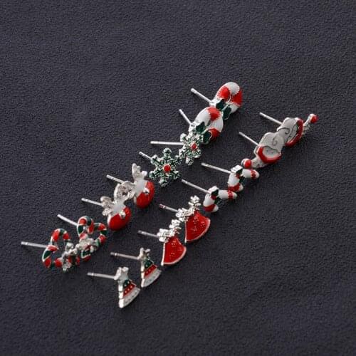 8 Pairs/set Santa Claus Deer Snowman Tree Christmas Earrings Fashion Small Crystal Pearl Earrings for Women 2021 Jewelry Gift