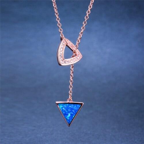 White Blue Opal Necklace Creative Small Triangle Stone Pendant Necklace Vintage Rose Gold Silver Color Chain Necklaces For Women