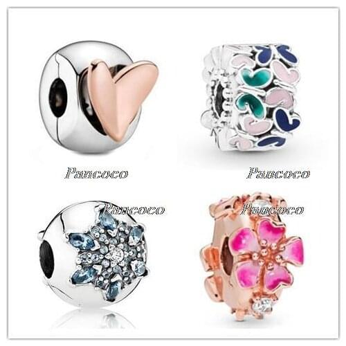 925 Sterling Silver Bead Charm Rose Peach Blossom Flower Clip Stopper Beads Fit Pandora Bracelet & Necklace Diy Jewelry