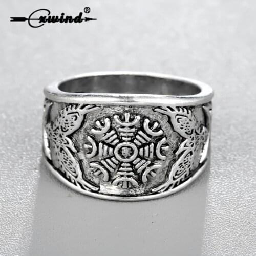 Cxwind Punk Viking Raven Rings Talisman Eagle Bird Ring For Women Men Knuckle High Quality Viking Runes Symbol Antique Jewelry