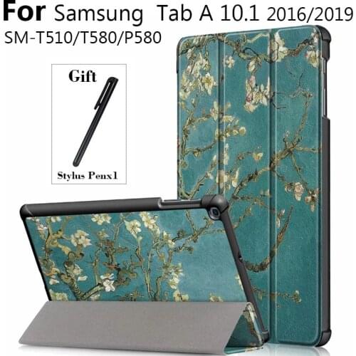 For Samsung Tab A 10.1 2019 SM-T510 T515 Tablet PU Leather Case Tab a 10.1 2016 T580 T585 P585 Adjustable Folding Stand Cover