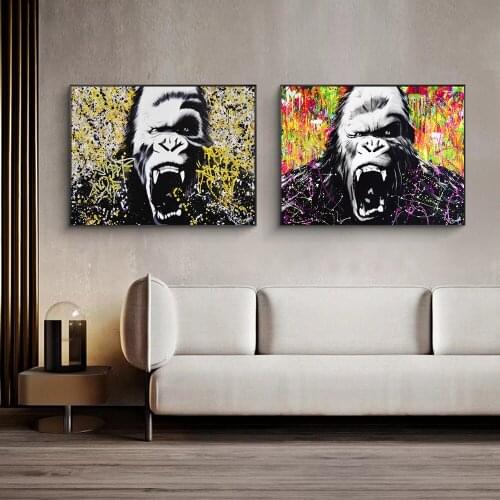 Graffiti Orangutan Monkey Chimp Angry Roar Street Art Canvas Print Painting Gorilla Animal Wall Picture Home Decoration Poster