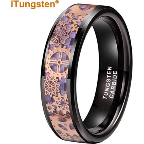 8mm Domed Tungsten Carbide Wedding Band for Men Women Engagement Ring Nature Wood & CZ Stone Inlay Size 5 to 15