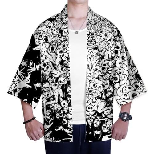 2021 New Arrival Hip hop Junji Ito 3D Print Kimono Haori Yukata Women/Men Summer Casual Short Sleeve Streetwear Clothes