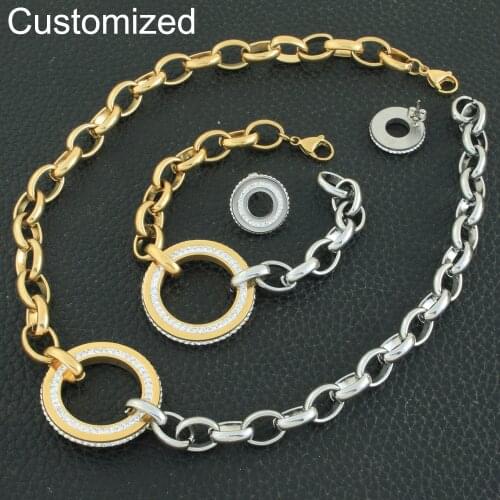 Customized Engraving Personalized Stainless Steel Jewelry Set Necklace Bracelet And Stud Earrings Fashion Women For Party