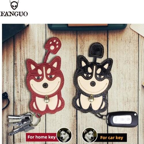 Genuine Leather Key Wallet Cartoon Animals Handmade Key Chain Pull Type Housekeeper Keychain Keys Ring Pouch For Short Trip