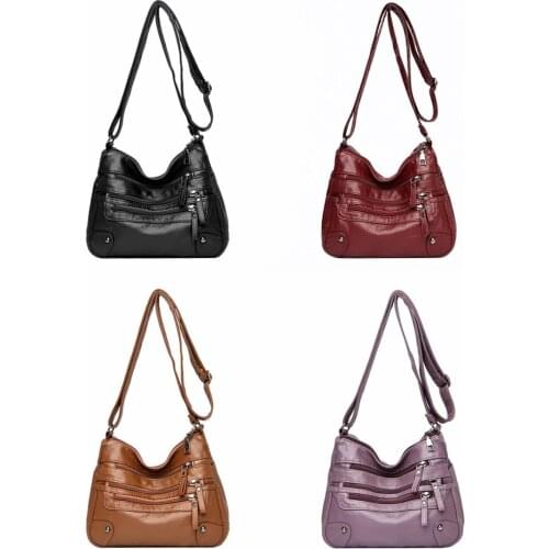 One Shoulder Travelling Shopping Leather Bag Multi-Layer Handbag Ladies Female Cross Body Messenger Bag with Zipper