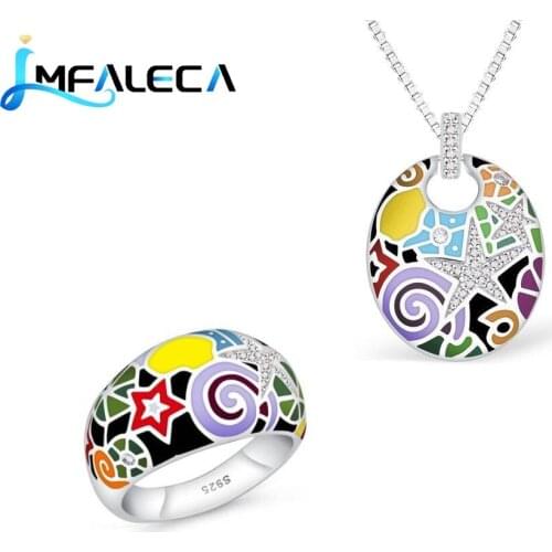 LMFALECA Earrings 925 Sterling Silver Jewelry Set for Women Multicolor Enamel Ring with Stone Necklace Box Chain Fine Jewelry