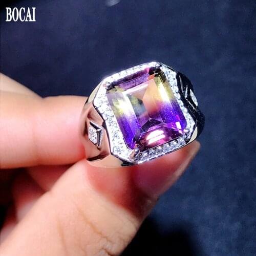 BOCAI 100% real New s925 pure silver inlaid with amethyst man ring noble and elegant amethyst gives boyfriend Gift