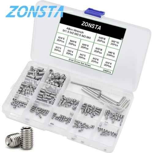 240Pcs Grub Screw Set M3 M4 M5 M6 M8 304 Stainless Steel Allen Head Hex Hexagon Socket Grub Headlessk Bolt Kit for faucet Door