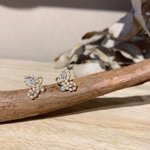 ZDMXJL 2021 New Fashion Womens Earrings Fine Sweet Butterfly Pearl Zircon Earrings For Women Party Girl Jewelry Gifts Wholesale