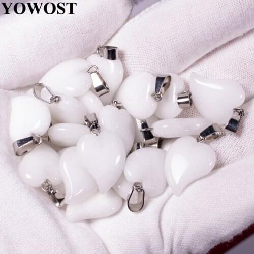 Wholesale 10Pcs/Lot Natural Stone White Jade Pendants Crooked Heart Shape Dangle Beads Women jewelry QV0106