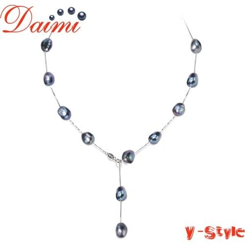 DAIMI Sterling Silver Necklace Floating Pearl Y Necklace Baroque Pearl Pendant Necklace Sexy Fine Jewelry For Women