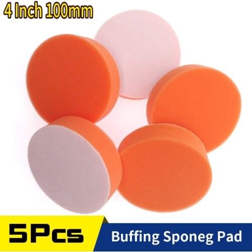5Pcs 4Inch 100MM Buffing Sponge Pad Orange Sponge Rubbing Ruber Scouring Pad All Purpose for Car Bathroom Kitchen
