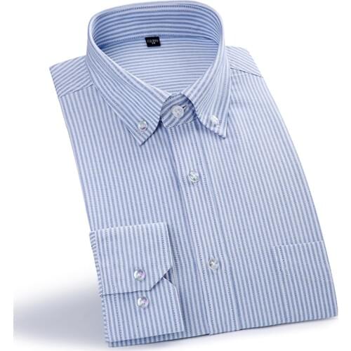 Pure Cotton Business men Vertical striped shirts long sleeve Standard Fit Casual Oxford Shirts for Mens with breast Pocket New