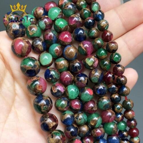 Multicolor Cloisonne Round Stone Beads Natural Spacer Beads For Jewelry Making DIY Bracelet Ear Studs Accessories 15'' 6/8/10mm