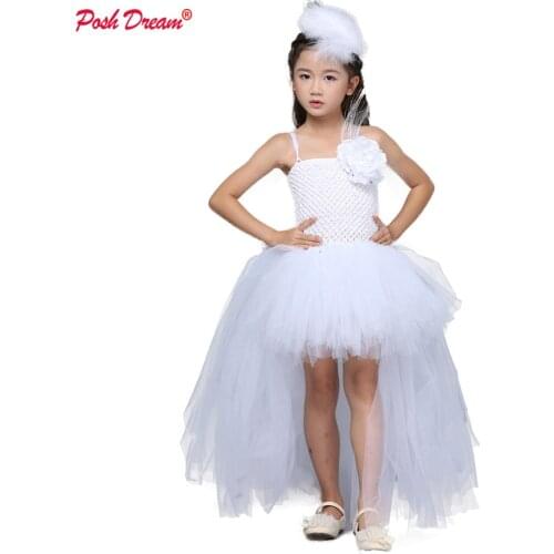 POSH DREAM White Baptism Toddler Baby Girls Clothes White Flower Kids Children Baptism Party Tutu Dresses Girls Birthday Dresses