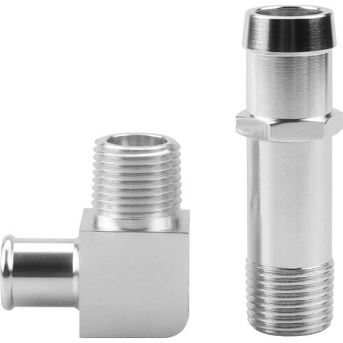 Car Styling 90 Degree Chrome Intake Manifold Fitting 5/8" Hose To 1/2" and 3/4" Hose To 1/2"