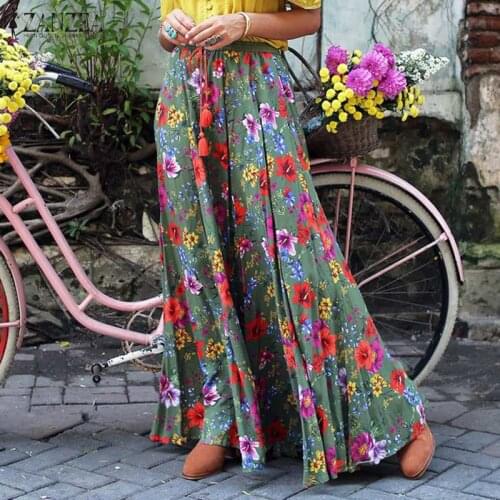 ZANZEA Fashion Floral Print Skirts 2021 Summer Elastic Waist Lace Up Skirts Casual Maxi Skirts Ladies Holiday Bottoms