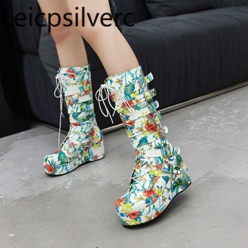 Womens Boots New winter Color matching fashion zipper mid heel Middle tube Womens shoes plus size 33-46 Heel Height 6cm
