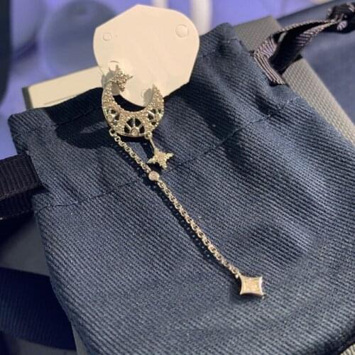 Brand 1:11pc Silver Color Mono Moon and Star Long Dropping Earring for Women EDEN Collection Brand Jewelry