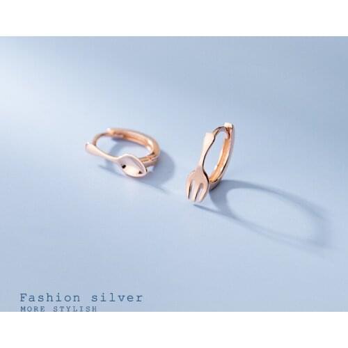 Solid 925 Sterling Silver Hoop Earrings for Women Teen Girls Forks Shaped Small Tiny Earings Fashion Jewelry 2021 Wholesale Bulk