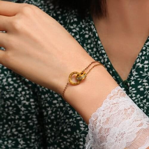 Luxury Gold Silver Roman Numeral Charm Bracelets on Hand Stainless Steel Bracelet for Women 2021 Trend New Female Jewelry Gifts