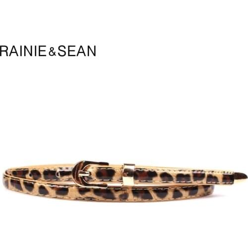 RAINIE SEAN Leather Belt Women Leopard Thin Belt Ladies Buckle For Belt Korean Fashion Female Waist Belt For Dresses