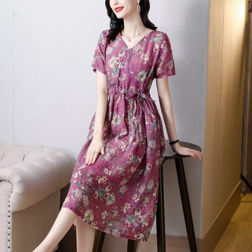 2021 Summer Vintage Red Print Casual Dresses Elegant Loose Floral Plus Size Beach Midi Dress Women Bodycon Party Runway Vestidos