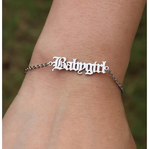 10pcs Babygirl Letter Bracelets Gold Silver Color Pulseira Fashion Jewelry Old English Bracelet Stainless Steel Bijoux Femme