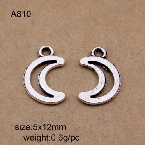 100pcs/lot 5x12mm Antique Silver Zinc Alloy Charms Hollow Moon Pendants Jewelry Findings