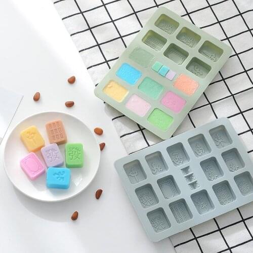 14 Grid Cartoon Mahjong Square 3D Shape Non-Stick Silicone Cake Mold for Baking DIY Jelly Muffin Mousse Ice Tray Chocolate Tools
