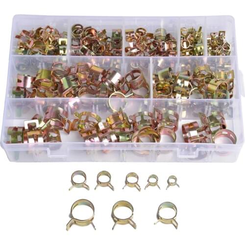 180 Pcs/Set Vacuum Fuel Line Hose/Water Pipe Tubing Spring Clips Air Tube Clamp Fastener Assortment Kit 6/7/9/10/11/14/16/17mm