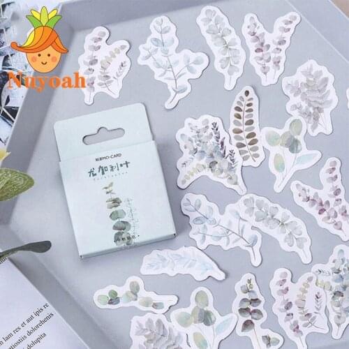 45Pcs Eucalyptus Leaves Deco Plant Sticker Journaling Books Scrapbooking DIY Note Paper Sticker Flakes Stationary Office Art Su