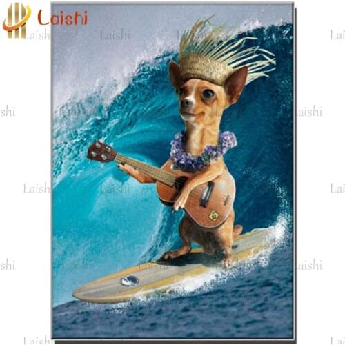 Diamond Painting Puppy surfing with a guitar Full Square/Round Diamond Pattern Embroidery Cross Stitch 5D Rhinestone Painting