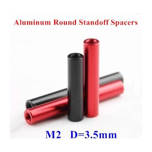 10pcs M2 Aluminum Rods Aluminum Alloy round standoff spacer Spacing screws RC Parts D=3.5mm Red/Black Anodized
