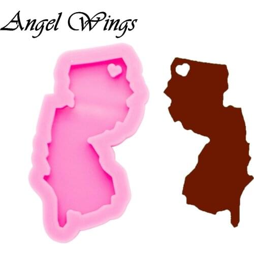 Shiny New Jersey state keychains Molds DIY map Jewelry keychain mould Epoxy Resin Mold Custom DY0223