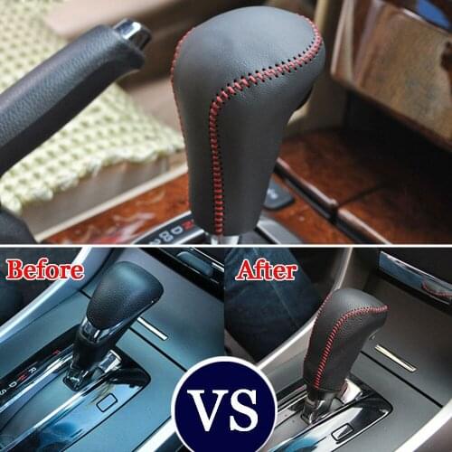 1pc Black Leather Red Thread Gear Shift Knob Cover Shell Trim Fit For Honda Accord 2008-2016 Car Styling Decoration Accessories