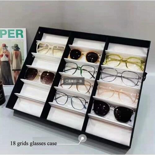 Big Size Glasses Display 18 Slot Grids Eyeglass Sunglasses Storage Box Collector Stand Case Holder Glasses Makeup Organizer