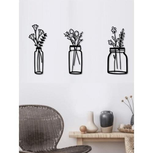 HLO 2021 3 Pieces Lazer Cut Vase Flowers Wooden Wall Decor Home Decoration Double Sided Tape Design İdea Fair Price Trendy Safe