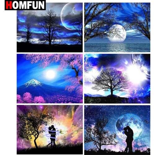 HOMFUN Square Round Drill 5D Diamond Painting Environmental Crafts Full Diamond Embroidery "Moon night seascape" Home decor