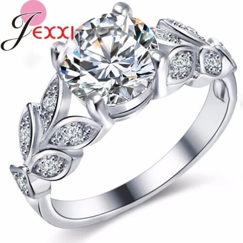 Wholesale Fashion 925 Sterling Silver Woman Ring Trendy Shinning Crystals Design Leaf Ring For Woman Girlfriend Anniversary Gift