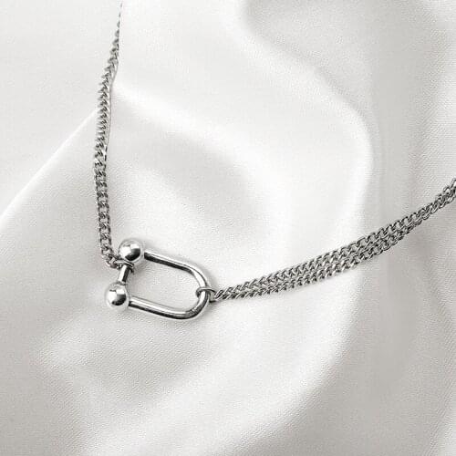 Korea Fashion U-shaped Pendant Thai Silver Retro Necklace For Women Clavicle Chain Vintage Jewelry Accesorios